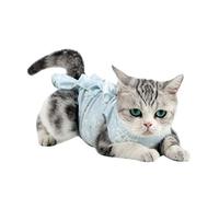 Amosfun Breathable Cat Clothes Postoperative Stability Cotton Surgery Suit for Kitten and Cat Blue Plum Blossom Pattern Comfortable Pet Costume
