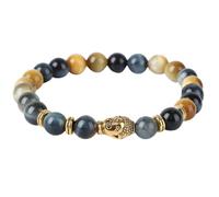 Amosfun Buddha Tiger Eye Beaded Stretch Bracelet with Gold Buddha Head, Elastic Wrist Chain for Women, Fashion Strand Wrist Ornament Suitable for Daily Wear