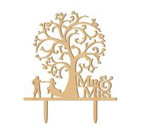 Amosfun Cake Topper Wooden Bird Tree Wedding Cake Decorations Mr Mrs Wedding Valentine's Day Decoration (Wood Colour)