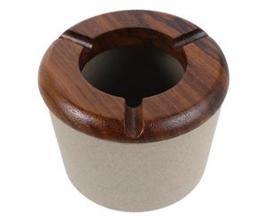 Amosfun Ceramic Ashtray with Wooden Lid, Windproof and Easy to Clean, Featuring Three Grooves the Lid and Elevated Ashtray Body, for Office and Parties