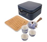 Amosfun Ceramic Chinese Gongfu Tea Set with Ergonomic Handle Teapot and Polished Cups Distinctive Glaze Craftsmanship for Family Office and Travel Use