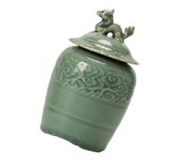 Amosfun Ceramic Loose Tea Container 500ml with Airtight Lid, Green Dragon Statue Design, Moisture-proof Tea Jar for Storing Dried Fruit Snacks and Candies, Housewarming Gift and Desktop