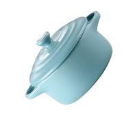 Amosfun Ceramic Stew Bowl with Double Handles and Lid Microwave Oven Compatible Fireproof Pot for Home Kitchen Lake Blue