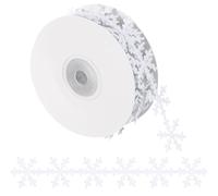 Amosfun Christmas Decorative Ribbon Snowflake Ribbon White Glittery Wired Edge for Tree Wrapping and Scrapbook Embellishments Holiday Craft Accessories