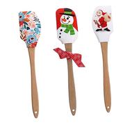 Amosfun Christmas Silicone Spatula Set 3pcs Wood Handle Food Grade Non-Stick Spatulas for Mixing Baking Cooking Easy to Hang for Cream and Dough Holiday Kitchen Tools Random Style