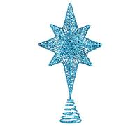 Amosfun Christmas Star Topper - Glitter Tree Crown Star for Indoor Party Decoration - Blue