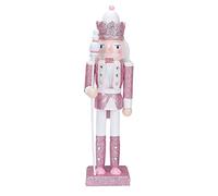 Amosfun Christmas Wood Soldier Nutcracker Ornament Glitter Collectible Nutcracker Figures Toy Traditional Royal Jacket Crown Xmas Table Puppet Doll for Holiday Home Decor Pink