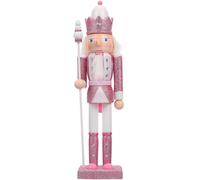 Amosfun Christmas Wooden Nutcracker, Glitter Pink Nutcracker, 30cm Large Wood Puppet Figurine for Christmas Party Decoration