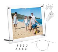 Amosfun Clear Acrylic Photo Frame with Hanging Chain Freestanding Picture Frame for Desk and Wall Display Transparent for Wedding and School Photos 9.45 X 7.20 X 0.12In