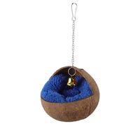 Amosfun Coconuts Shell Bird Nest Suspended Bird Bed Easy to Hang Not Easily Deformed Natural Coconuts Shell with Warm Plush Pad and Bell for Hanging from A Tree Branch