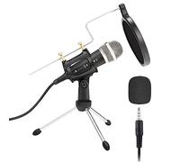 Amosfun Computer Microphone Online Class Mic Live Broadcasting Microphone with Adjustable Holder Heart-shaped Pointing Abs Material Black for Karaoke Musical Instrument Play