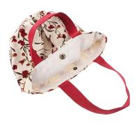 Amosfun Corduroy Tote Bag for Women with Flower Pattern, Small Cloth Handbag for Shopping and Commuting, Beige Canvas Lunch Bag for Students and Moms