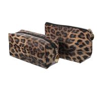 Amosfun Cosmetic Bags Stylish and Beautiful Leopard Print Portable 2pcs Makeup Pouches with Zipper Closure, Pu Leather Toiletry Bags that Can be Stored in Handbag for Girls