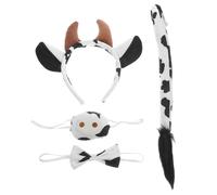 Amosfun Cow Cosplay Costume Set with Soft Black White Ears Bowtie Fake Nose Tail Versatile Animal Headband for Halloween Party Dress Up and Creative Play