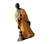 Amosfun Creative Chinese Zisha Purple Clay Monk Figure Desktop Adornment Zen Sweeping Monk Statue Buddhist Home Office Decoration