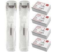 Amosfun Creative No-Mark Stapler Set with 2 Desktop Paper Clip Dispensers and 200pcs Refill Clips for Office Document Binding and File Organization Random Style