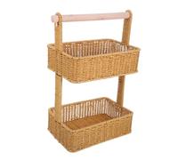 Amosfun Creative Rattan-like Storage Rack Double Basket Organizer for Bathroom Bedroom Desktop Snack Storage Woven Basket for Stylish Home Decor and Efficient Space Management