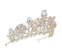 Amosfun Crystal Rhinestone Bridal Tiara Crown for Bride, Princess Wedding Hair Accessory with Gold Clear Gemstones, Bridal Headwear for Wedding, Bachelorette, and Prom Parties