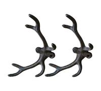 Amosfun Deer Antler Rustic Coat 2pcs Cast Iron Vintage Wall Hook, Storage | Black Finish, Mounting Hardware Included, Easy Wall Installation, Cabin Farmhouse Spaces, Space-saving Use