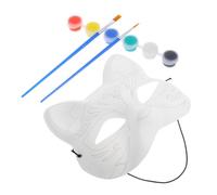 Amosfun DIY White with Paints and Brushes Unfinished Blank Animal Mask for Masquerade Halloween Birthday Party and Cosplay Hand Painted Craft Mask for Creative Decoration