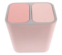 Amosfun Double Trash Can with Lid Pink Plastic Dry and Wet Waste Separation Dual Compartment for Kitchen Dorm Room Small Spaces