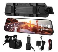 Amosfun Dual Lens Mirror Dash Cam with Front and Inside Recording Reverse Camera for Cars Emergency Recording and Parking Monitoring