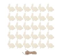 Amosfun Easter Wooden Rabbit Pendants 30Pcs DIY Handmade Crafts with Hemp Ropes for Boys and Party Hanging Decoration