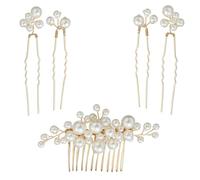 Amosfun Elegant Pearl Hair Comb Set for Bridal Decorations, Golden Alloy Material, Versatile and Decorative Effect Hair Accessories, Gift for Female Friends on Wedding Occasions