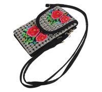 Amosfun Embroidered Canvas Crossbody Bag with Flap Closure, Rose Flower Design, Lightweight Traditional Shoulder Pouch for Women Mobile Phone and Coin Storage, Cultural Tassel Messenger