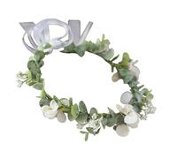 Amosfun Flocking Flower Crown Headband Eucalyptus and ’s Breath, White Floral Bride Headwear for Wedding Hair Accessory, Delicate Bridal Headband for Women