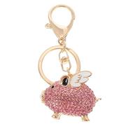 Amosfun Flying Pig Keychain Pendant for Women, Pink Metal Keyring Hanging Ornament with Rhinestone, Cute Car Bag Charm Accessory and Car Keys