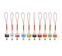 Amosfun Fortune Cat Phone Charm Set 10Pcs Ceramic Maneki Neko for Mobile Decoration and Gift for Friends and Students