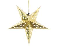 Amosfun Glitter Star Paper Lantern Paper Star Ceiling Lampshade with Hollow and Moon Decoration for Christmas Wedding Birthday Party Nursery Room 30cm (Golden)