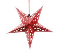 Amosfun Glitter Star Paper Lantern Paper Star Ceiling Lampshade with Hollow Star and Moon Decoration for Christmas Wedding Birthday Party Nursery Room 45cm (Red)