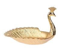 Amosfun Gold Peacock Zinc Alloy Fruit Plate Decorative Snack Bowl Tray for Home and Desktop Storage, Single Piece Serving Utensil for Candy, Nuts, and Dried Fruit