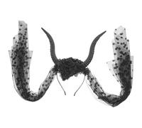 Amosfun Gothic Queen Sheep Horns Headband with Mesh Veil Breathable Plastic Devil Horns Halloween Headpiece for Women’s Costume Parties