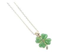 Amosfun Green Opal Four-leaf Clover Necklace Pendant with Copper Chain, Delicate Good Luck Jewelry for Wedding and Festival Party Accessories Random Color