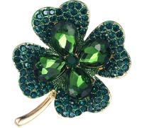Amosfun Green Rhinestone Clover Brooch Pin for Women, Four-leaf Shamrock Lapel Badge, St Patrick’s Day Accessory, Gift for Female Friends and Birthday Present