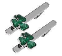 Amosfun Green Shamrock Tie Clips Elegant Irish Design for Men 2pcs Lightweight Alloy Necktie Holders Secure Hold and St Patrick's Day for Weddings, Business