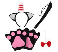 Amosfun Halloween Cat Costume for Women Soft Animal Ears Headband with Striped Hat Black Gloves Bow Tie Tail Realistic Cat Look for Theme Parties Festivals Creative Photoshoots