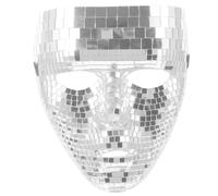 Amosfun Halloween Mirror Mask, Full Face Disco Ball Mask, Glitter Mosaic Mirror Face Cover with Elastic Bands, Masquerade Ball Party Supplies, Halloween Fancy Dress Accessory