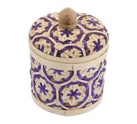 Amosfun Handmade Bamboo Storage Basket Small Round Wicker Tea Canister Lid Snack Organizer for Tea Bags Candy Instant Snacks