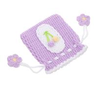 Amosfun Handmade Crochet Drawstring Mini Coin Purse Tulip Design Small Cotton Change Pouch for Women Earphone Storage