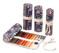 Amosfun Handmade Ethnic Style Canvas Pencil Roll Wrap, Large Capacity 24-Hole Portable Pencil Storage Organizer Pouch for Art Supplies and School Stationery