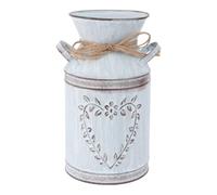 Amosfun Heart Shaped Iron Vase 7.7In White - Distressed Milk-Jug Planter for Rustic Tabletop & Garden Display - Gift for Weddings