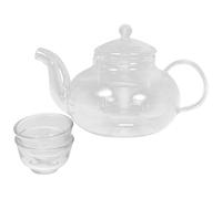 Amosfun Heat-Resistant Glass Teapot Set 250ml with Removable Infuser and 2 Porcelain Cups, Lead-Free Mini Kettle for Loose Leaf Tea, Suitable for Home and Office Use