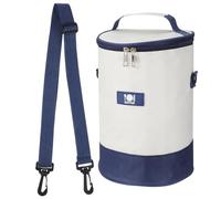 Amosfun Insulated Round Lunch Bag with Aluminum Lining, Thickened Thermal Cooler Tote for School Work Travel, Navy and Beige Reusable Food Storage Bag, Small Insulated Lunch Box for Teens