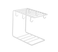 Amosfun Iron Art Cup Storage Rack with Hooks Upside Down Draining Cup Holder for Kitchen Counter Cabinet White Mug Display Shelf for Glasses and Teacups