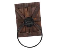 Amosfun Iron Ring Wall Mounted Vintage Towel Rack Rustic Bath Towel Holder Wood Backing for Bathroom Toilet Use