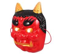 Amosfun Japanese Demon Mask Hannya Kabuki Full Face Scary Halloween Costume Mask Red Oni Head Cover for Cosplay Party Stage Performance and Vintage Decoration
